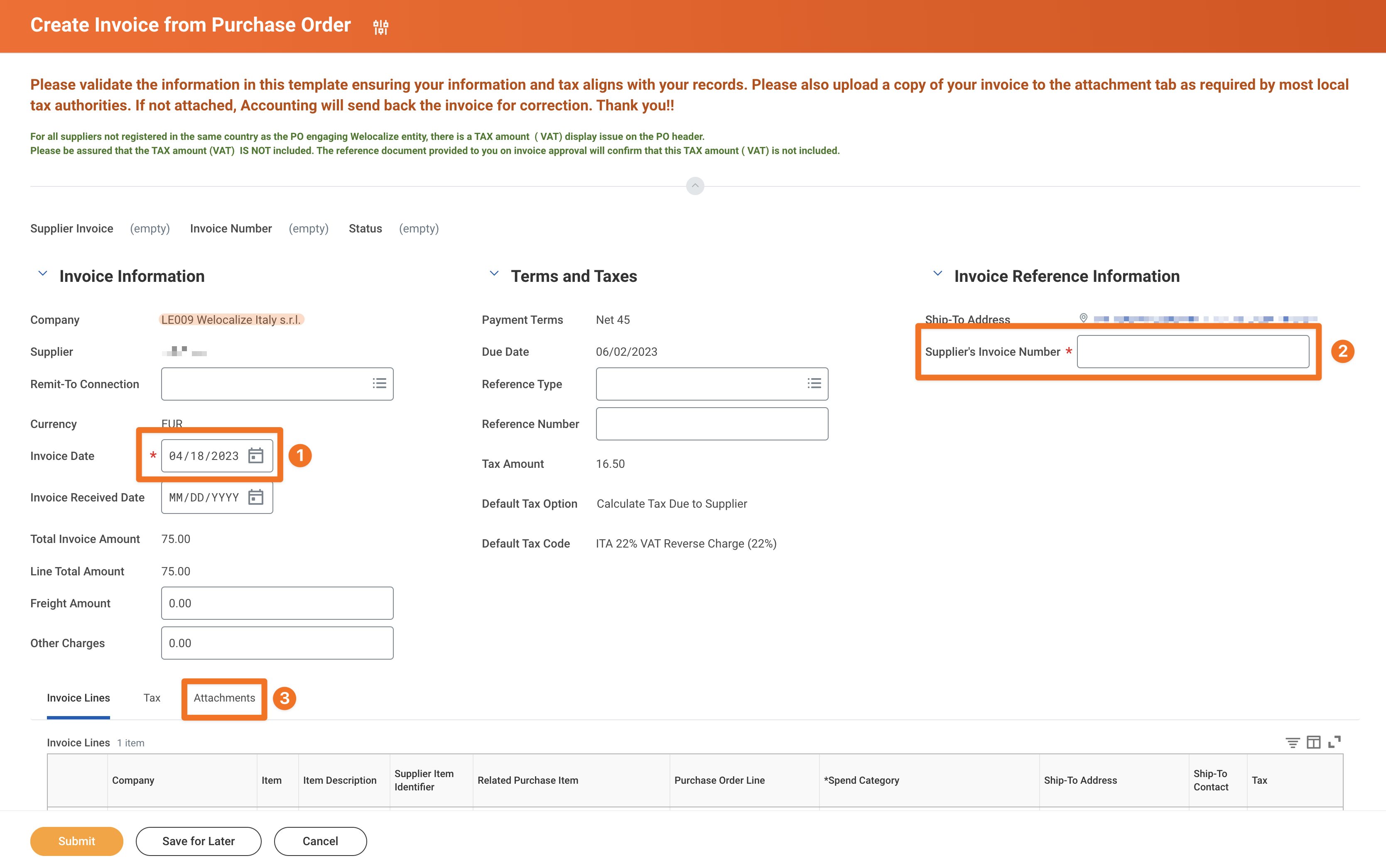 how to submit an invoice in workday