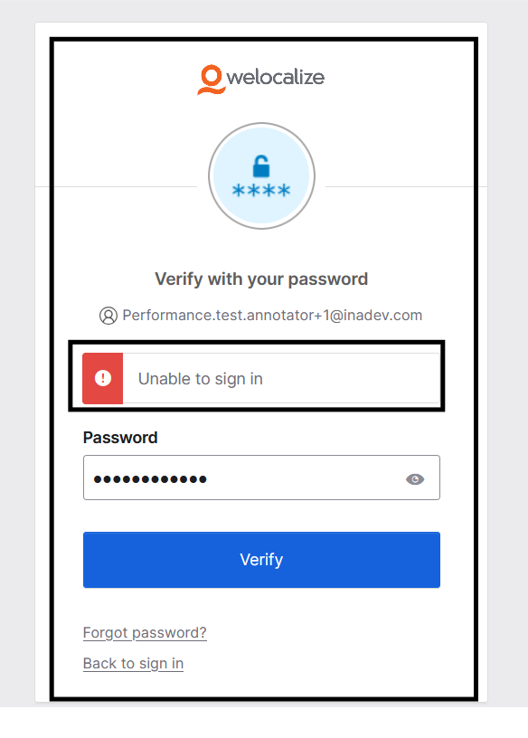 Okta password screen showing the Password field and Verify button